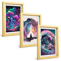 BILDER SET 3er Set - 20x30 cm Goldrahmen - Farbenfrohe Fantasy-Kunstillustrationen - Goldfarben, Kunststoff (20/30cm) - TULUP