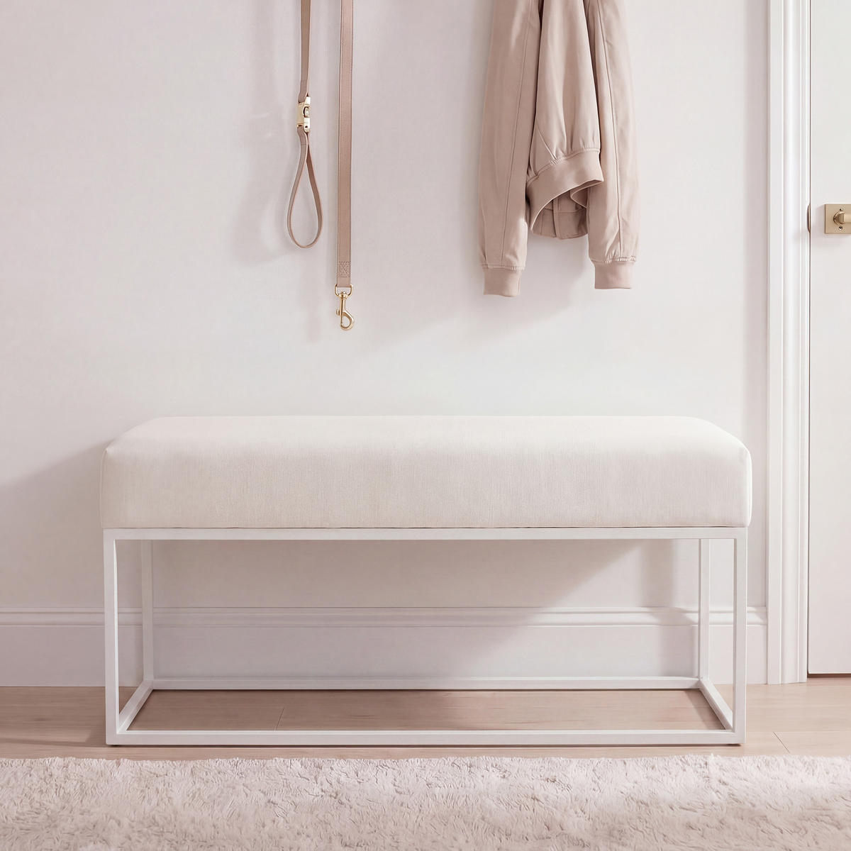 POLSTERBANK STELLA 100 cm Metallgestell, Weiß / Creme - Creme/Weiß, Textil/Metall (100/44/30cm) - Idohome