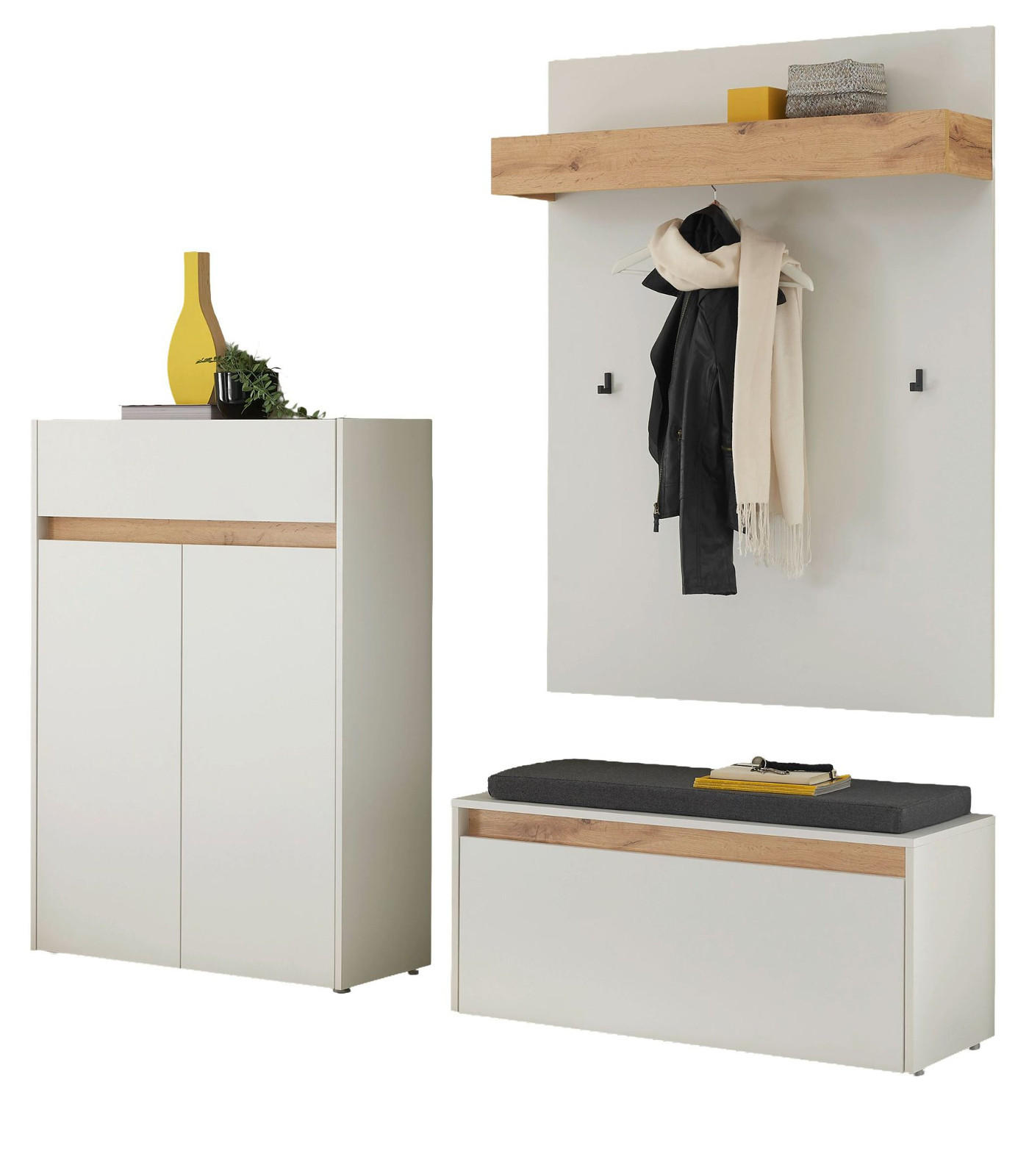 Furn.Design Garderoben-Set Weiß, Eiche Wotan 195x200x40 cm
