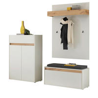 GARDEROBEN-SET weiß matt, Eiche Wotan 4-teilig 195 cm, Sitzbank inklusive Sitzkissen - Eiche Wotan/Schwarz, Holzwerkstoff/Kunststoff (195/200/40cm) - Furn.Design