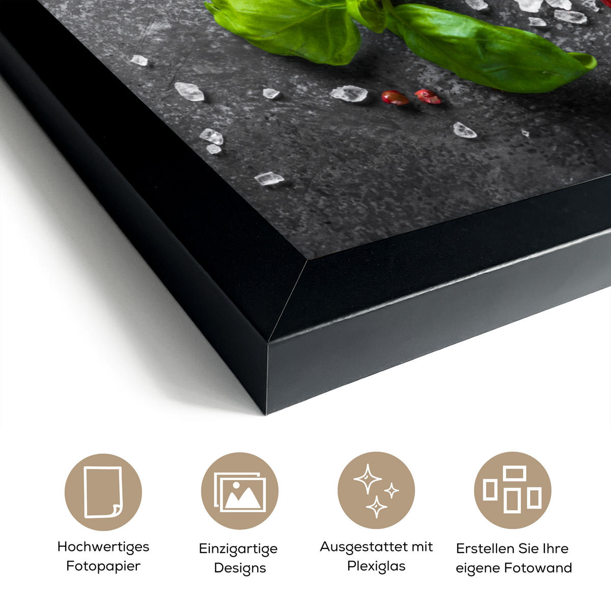 GERAHMTES BILD Pfeffer - Kräuter - Gewürze - Beton 30x40 cm - Dunkelgrau, Papier (30/40cm) - MuchoWow