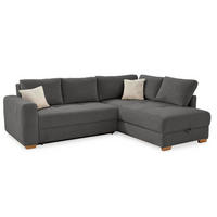 ECKSOFA-DAUERSCHLÄFER Boxspring Federkern Topper Bettkasten, seitenverkehrt montierbar B257/T206/H85 cm, Cord Grau Anthrazit / 15211 - Schieferfarben/Eichefarben, Holz/Textil (257/206cm) - luma-home