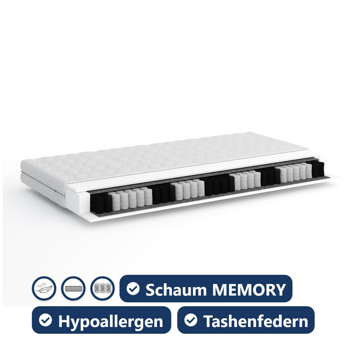 TASCHENFEDERKERNMATRATZE Anaba - Weiß, Kunststoff - Fedve