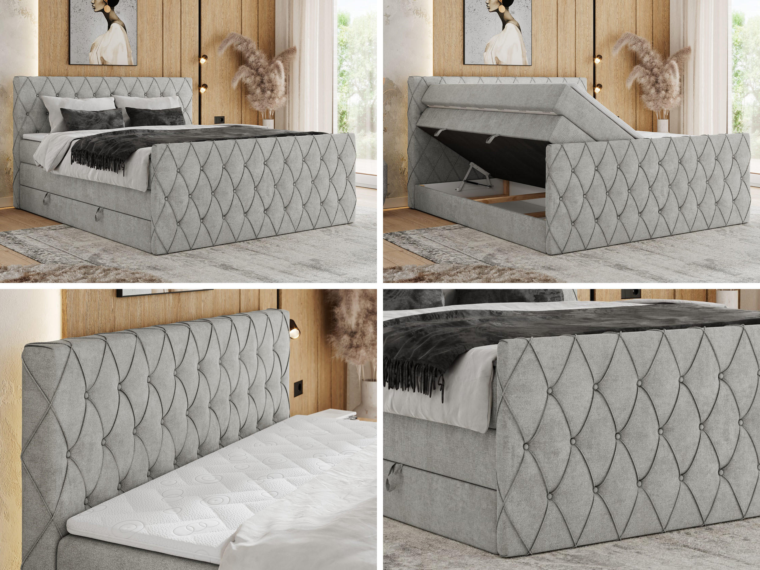 Thumbnail - MKS Boxspringbett, Hellgrau, Textil, 2-Sitzer, H3, Rechteckig, 120x200 cm, Schlafzimmer, Betten, Boxspringbetten