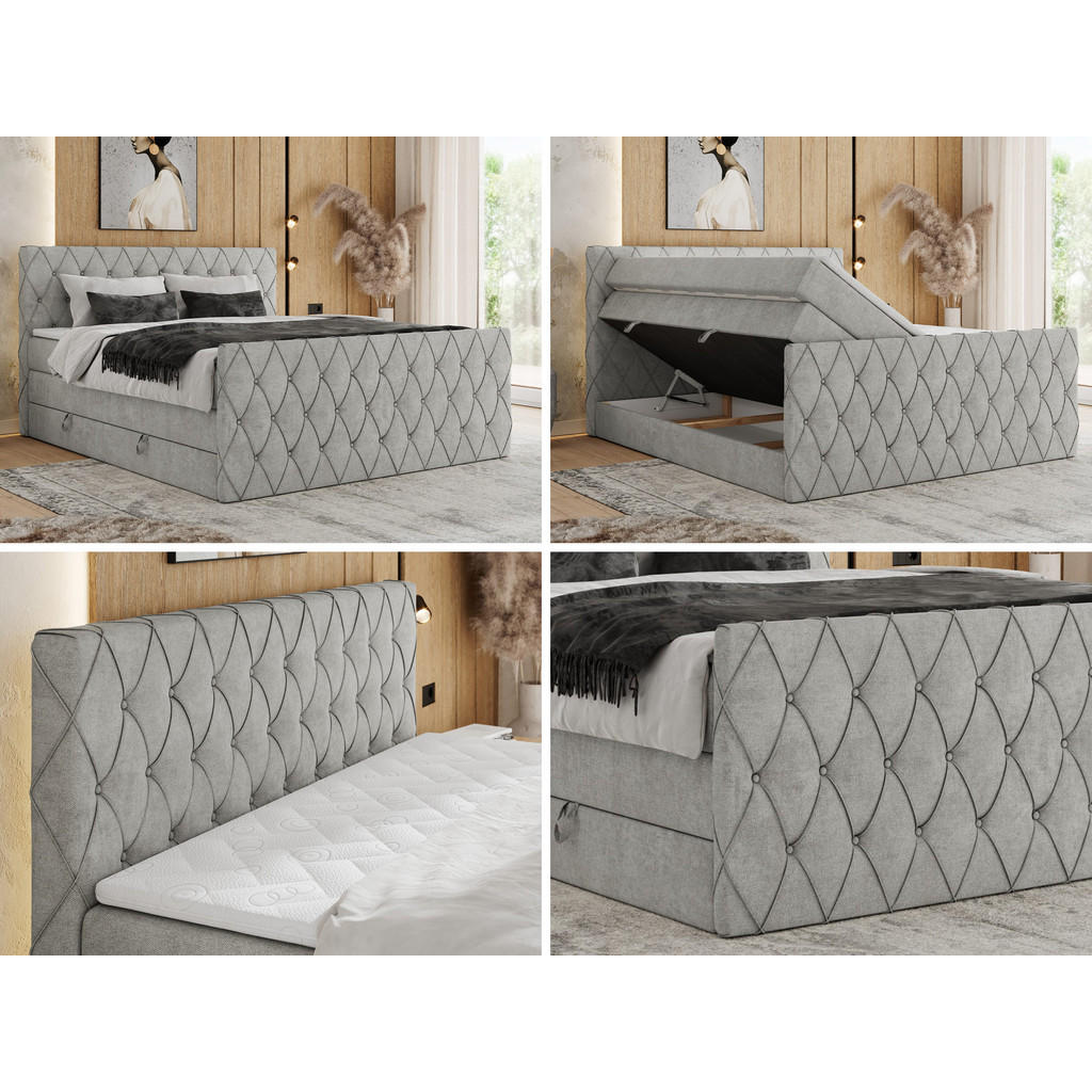 Thumbnail - MKS Boxspringbett, Hellgrau, Textil, 2-Sitzer, H4, Rechteckig, 140x200 cm, Schlafzimmer, Betten, Boxspringbetten