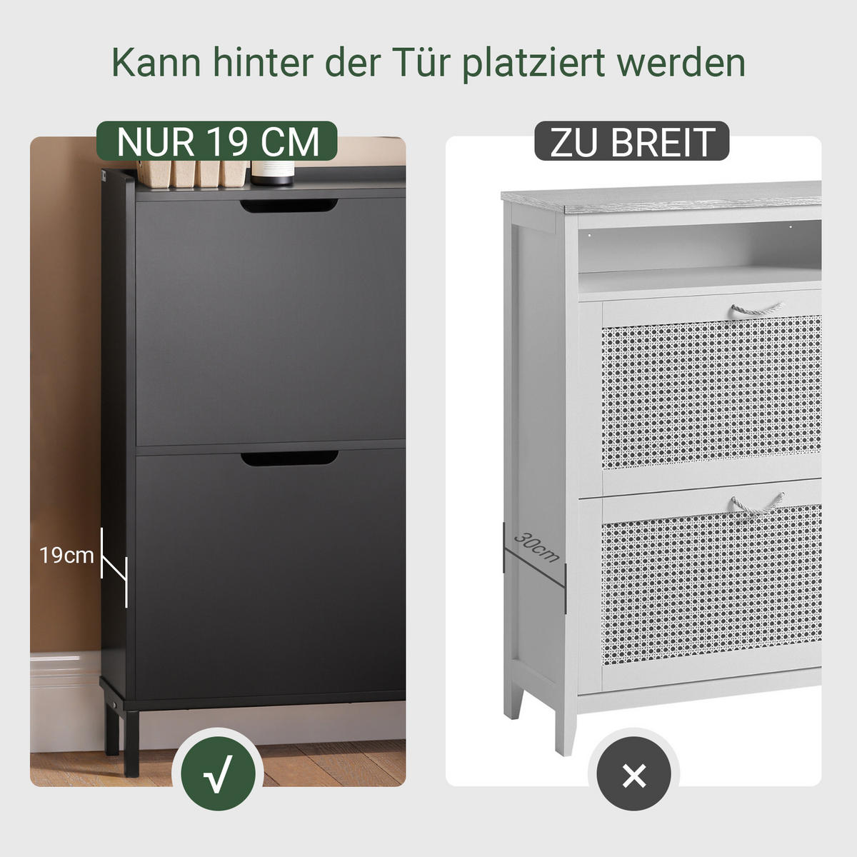 SCHUHKIPPER mit 4 Klappen, Schuhschrank schmal, 100x91x19cm Schwarz - Schwarz, Holzwerkstoff/Metall (100/91/19cm) - SoBuy