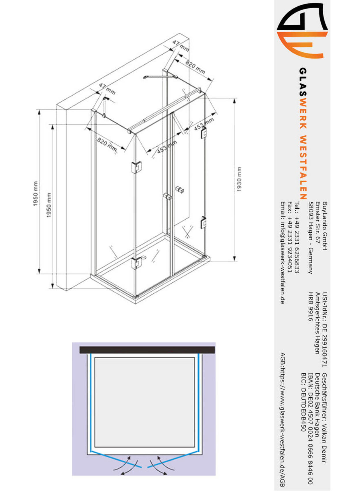 DUSCHKABINE Emma 90x100x90 x195 cm U-Form Schwarz - Schwarz, Glas (90/100/195cm) -  Glaswerk Westfalen