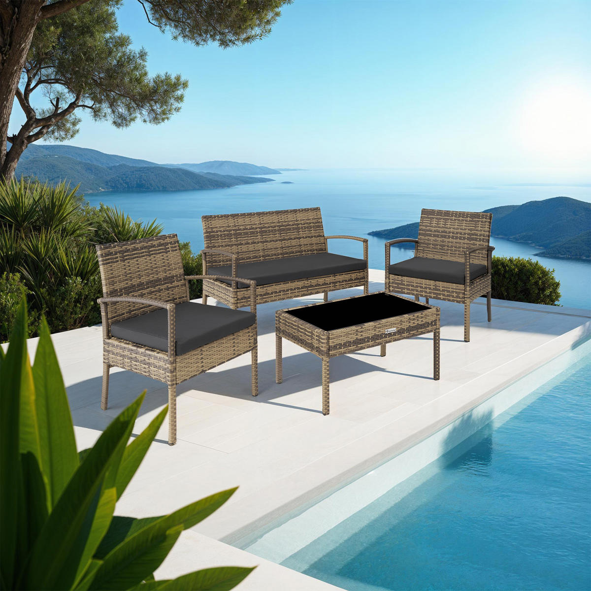 RATTAN SITZGRUPPE Sparta,schlanke Gestelle,natur - Naturfarben, Kunststoff - tectake