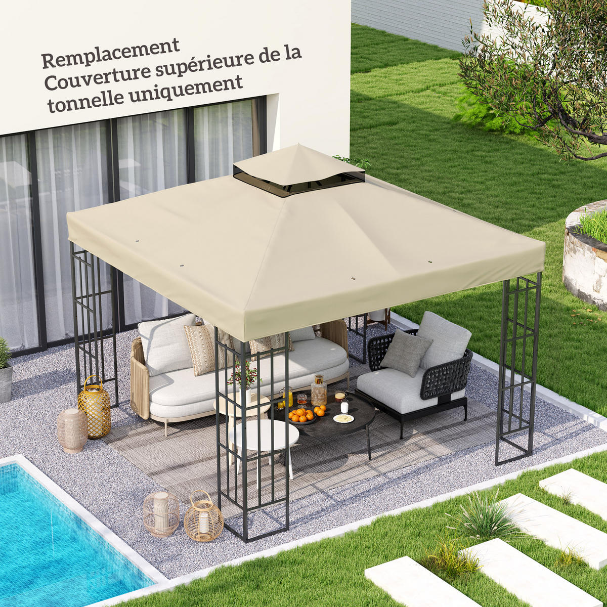 ERSATZDACH DE-12629 300/300 cm 2-stöckig 600D UPF30+ mit Drainage Creme - Creme, Textil (300/1/300cm) - ComfortXL