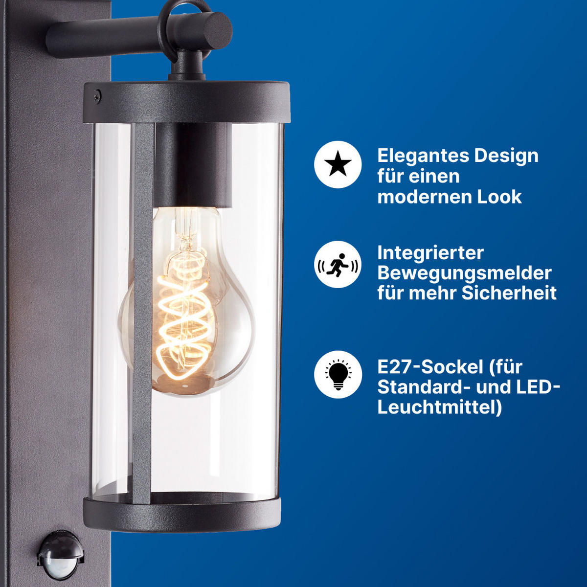 AUSSENWANDLEUCHTE Sidney 44291/06 - Schwarz, Metall (10.5/31.6/18.5cm) - Brilliant