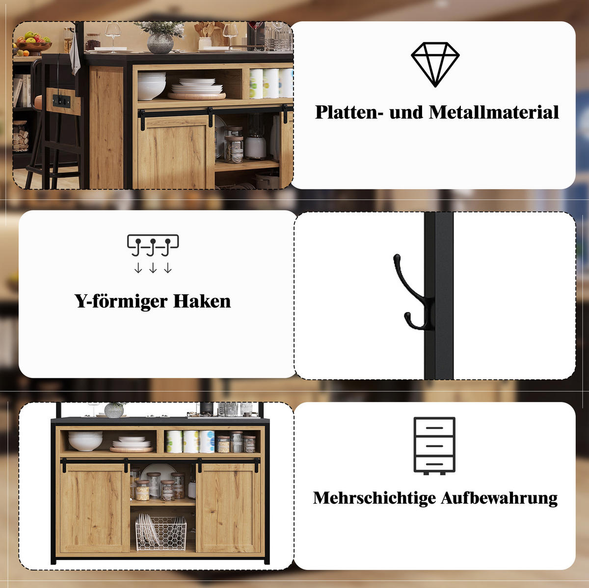 KÜCHENSCHRANK mit Arbeitsplatte 107 x 62 x 183 cm Holzoptik - Birnbaumfarben, Metall (62/183/107cm) - Beauniv