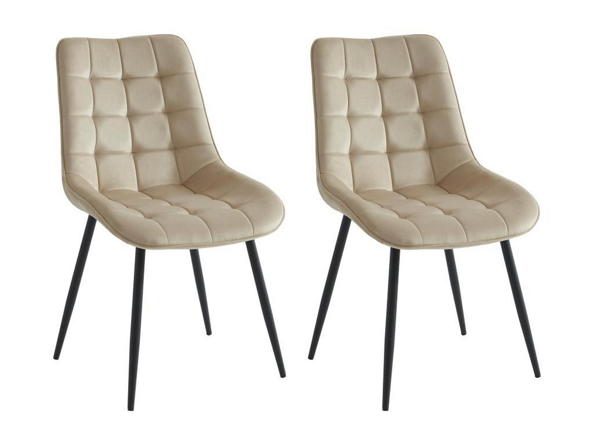 POLSTERSTUHL 2er-Set - Samt & schwarzes Metall - Beige - OLLUA - Beige, Textil (60/87/49.5cm) - Vente-Unique