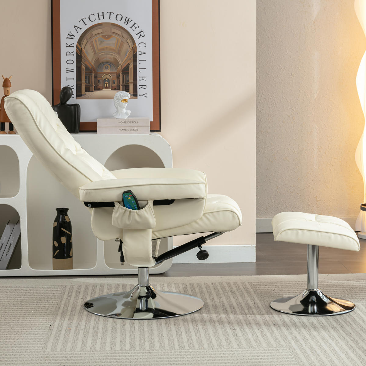 MASSAGESESSEL PU-Leder mit Fußhocker 79/79/106 cm Beige - Beige, Kunststoff (79/106/79cm) - Redom