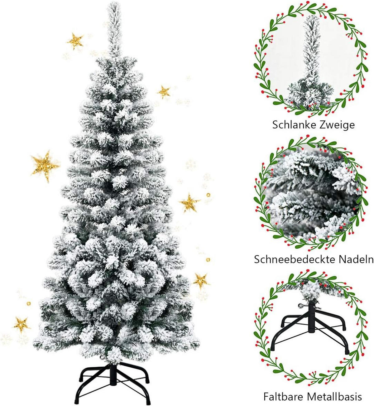 WEIHNACHTSBAUM Weiß - Weiß, Kunststoff (135cm) - COSTWAY