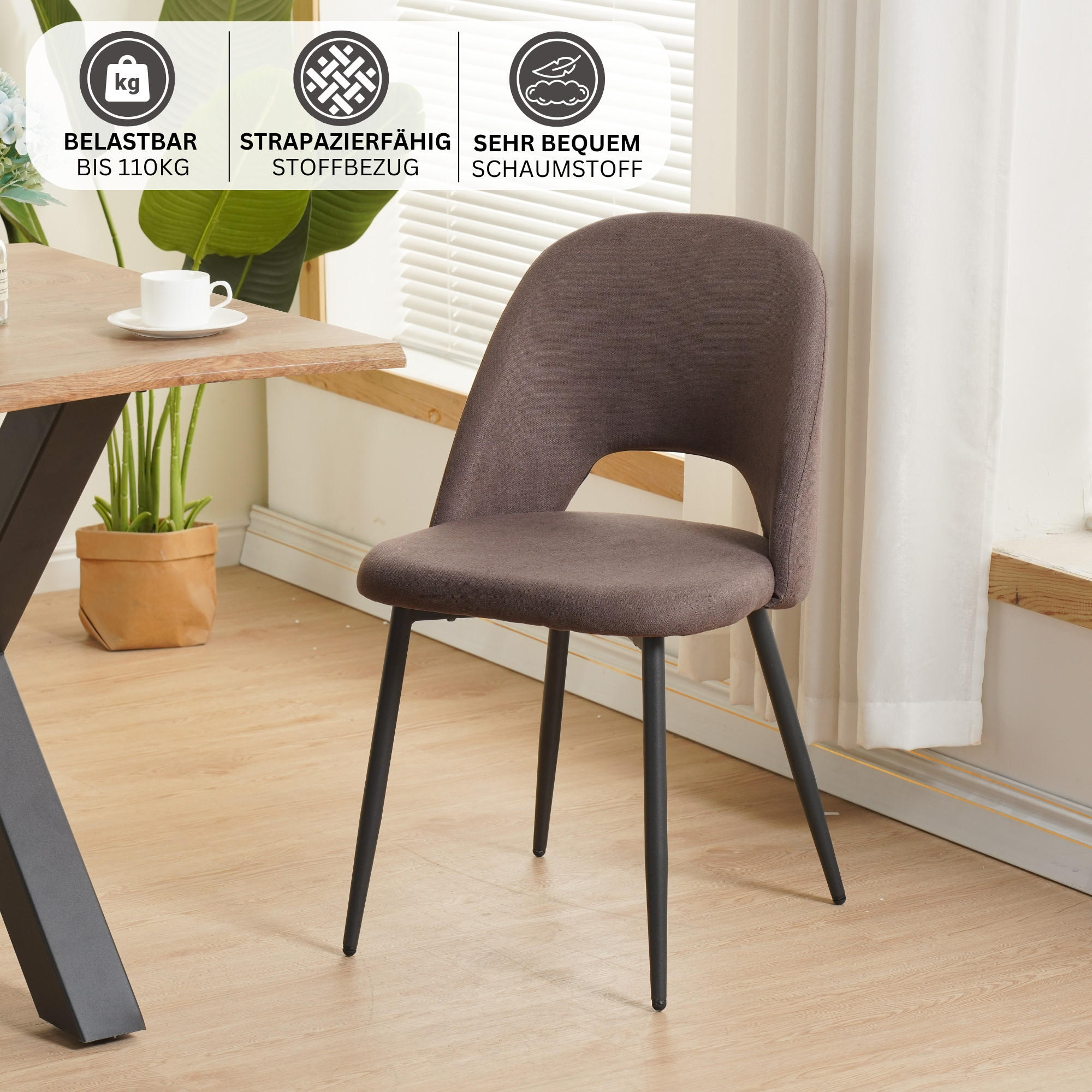ESSZIMMERSTUHL SILVI Stoff 2er-Set - Braun, Metall (48/81/53cm) - Albatros