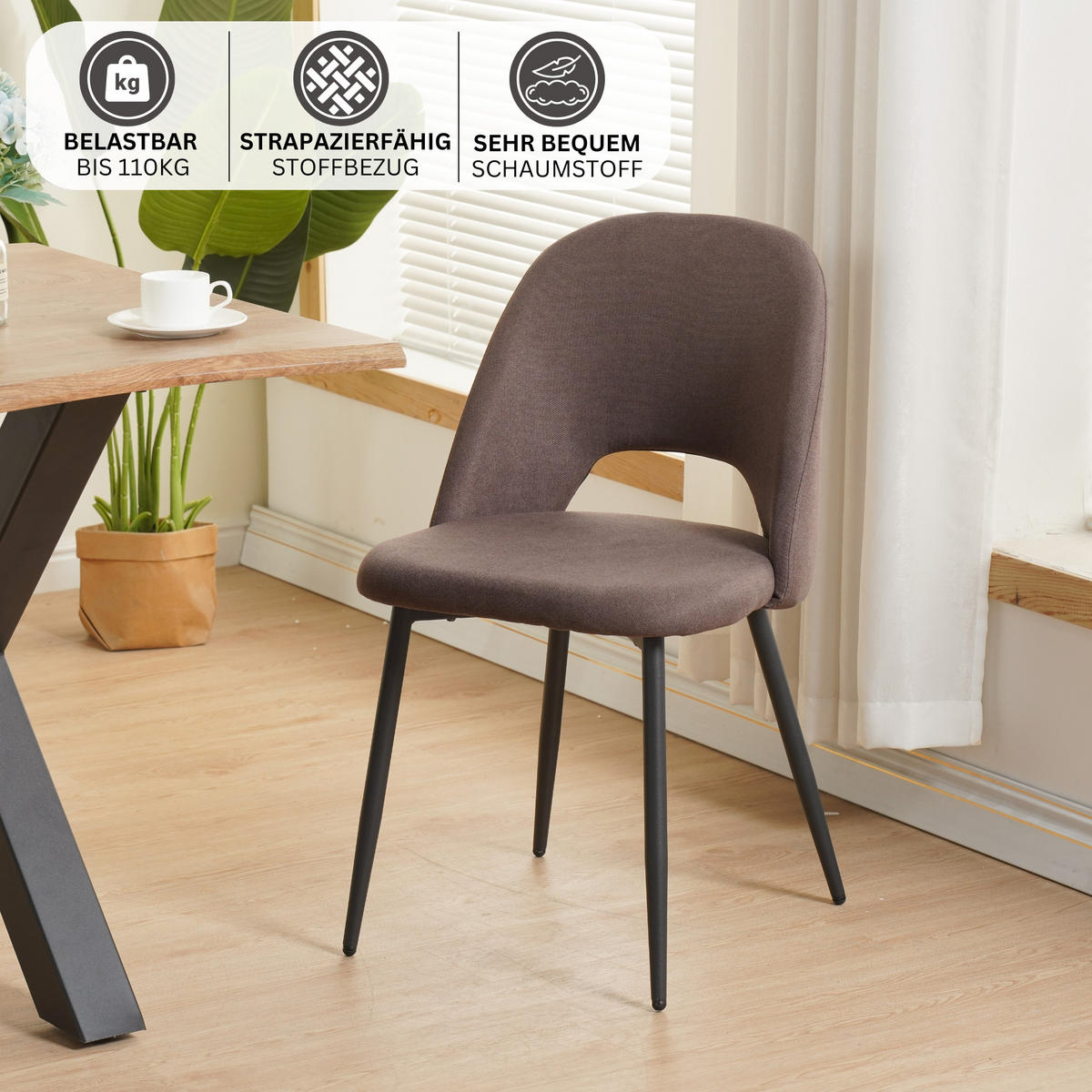 ESSZIMMERSTUHL SILVI Stoff 2er-Set - Braun, Metall (48/81/53cm) - Albatros
