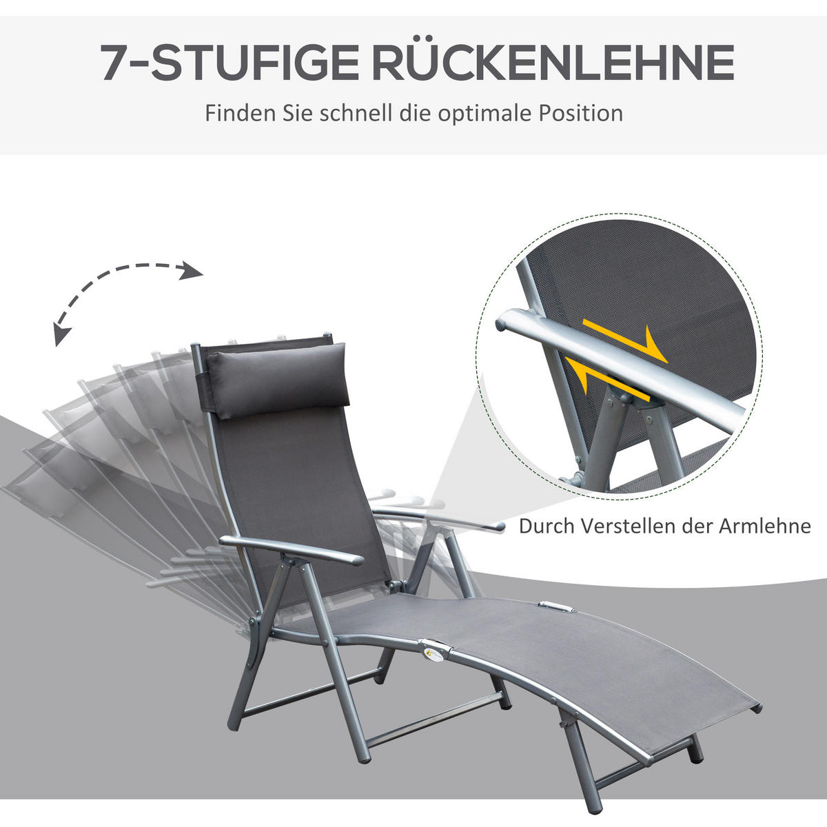 GARTENLIEGE Grau 137.0/63.5/100.5 cm - Grau, Metall (63.5/100.5/137cm)