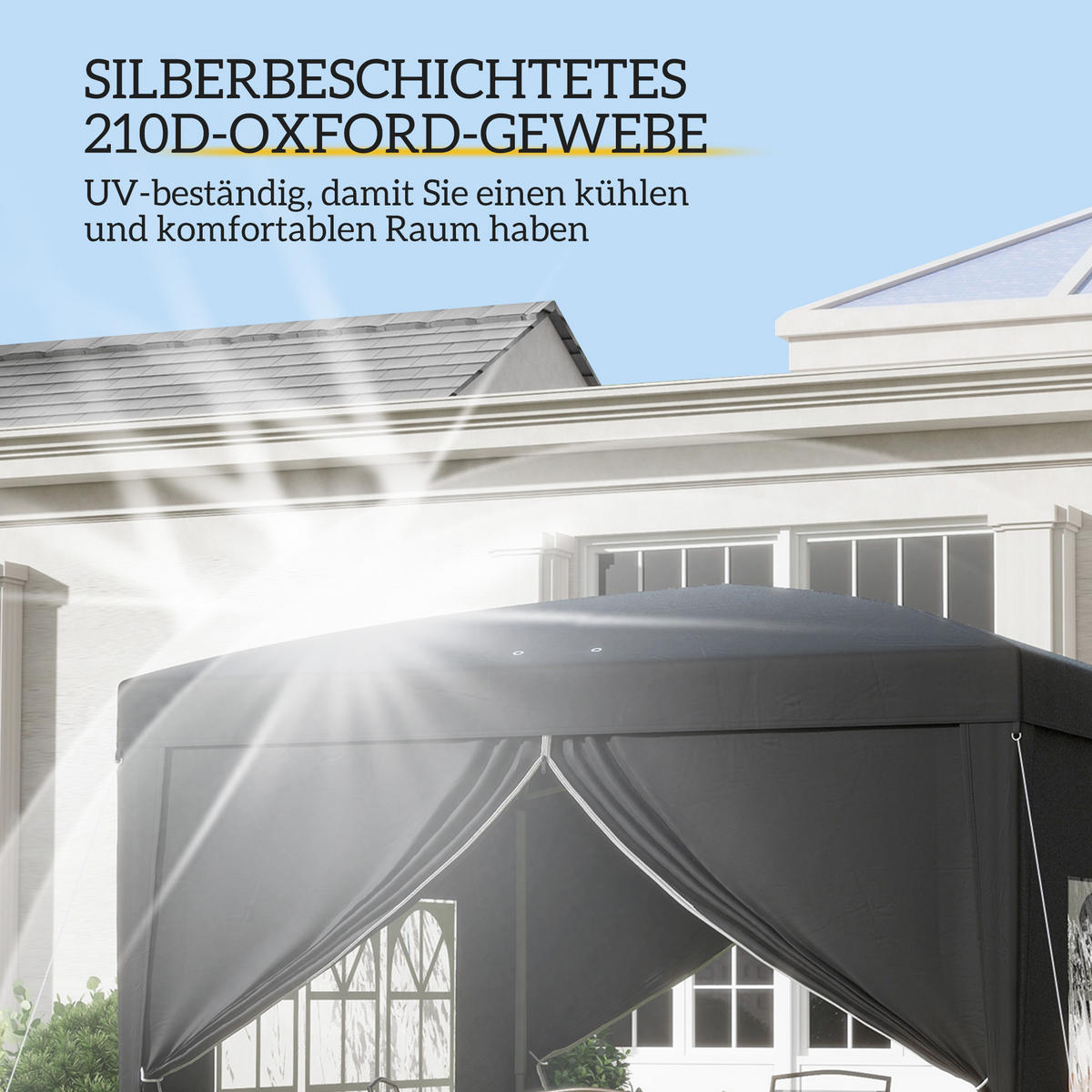 PAVILLON mit 4 Seitenwänden, Oxfordstoff, Stahl, Schwarz - Schwarz, Kunststoff (295/258/295cm) - Outsunny