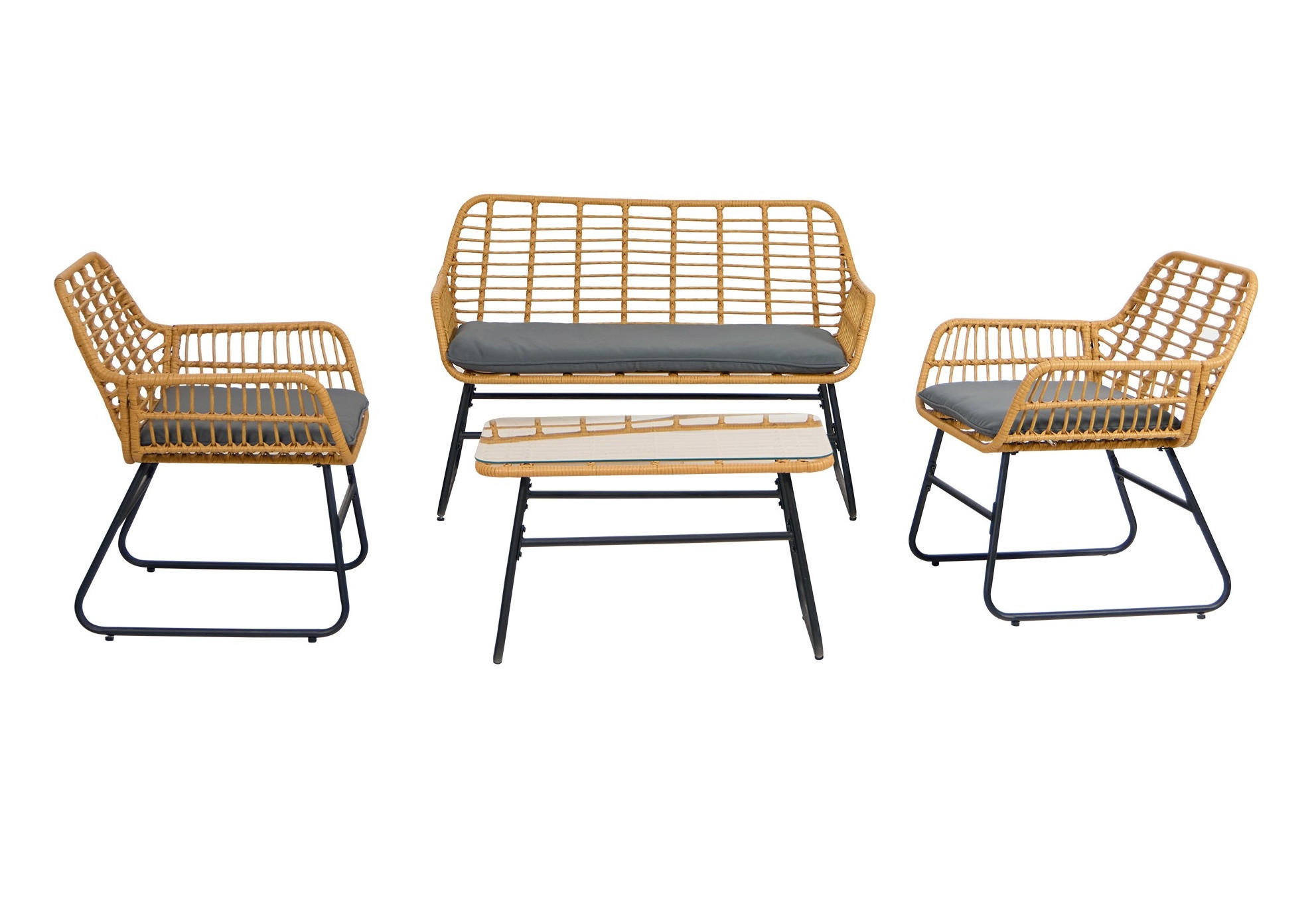 GARTENMOEBELSET Rattan - Schwarz - Dunkelgrau, Holz - Nordlys