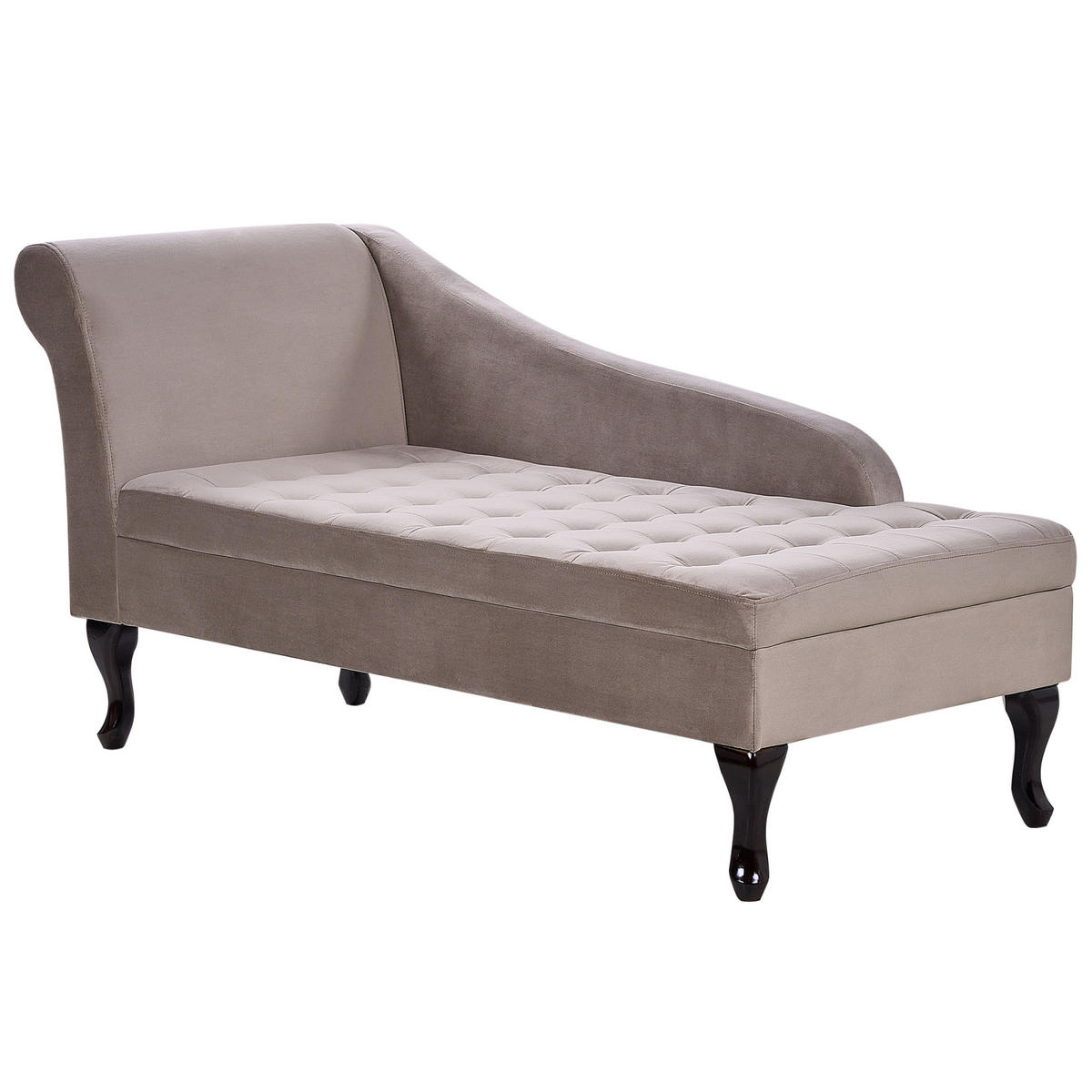 CHAISELONGUE Samtstoff taupe mit Bettkasten linksseitig Pessac - Taupe/Schwarz, Textil (145/71/62cm) - Beliani