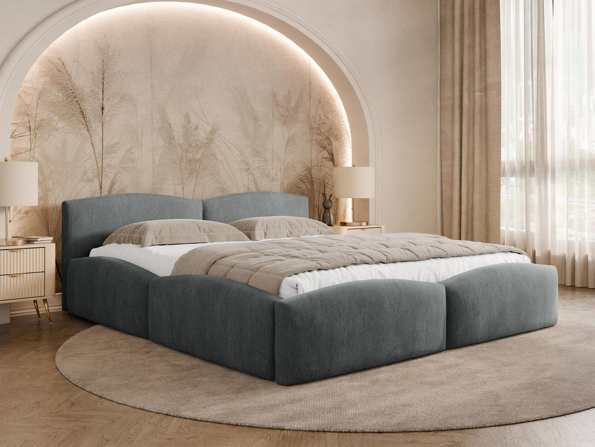 POLSTERBETT Mirala - Eichefarben/Grau, Holz/Textil (140/200cm) - MIRJAN24