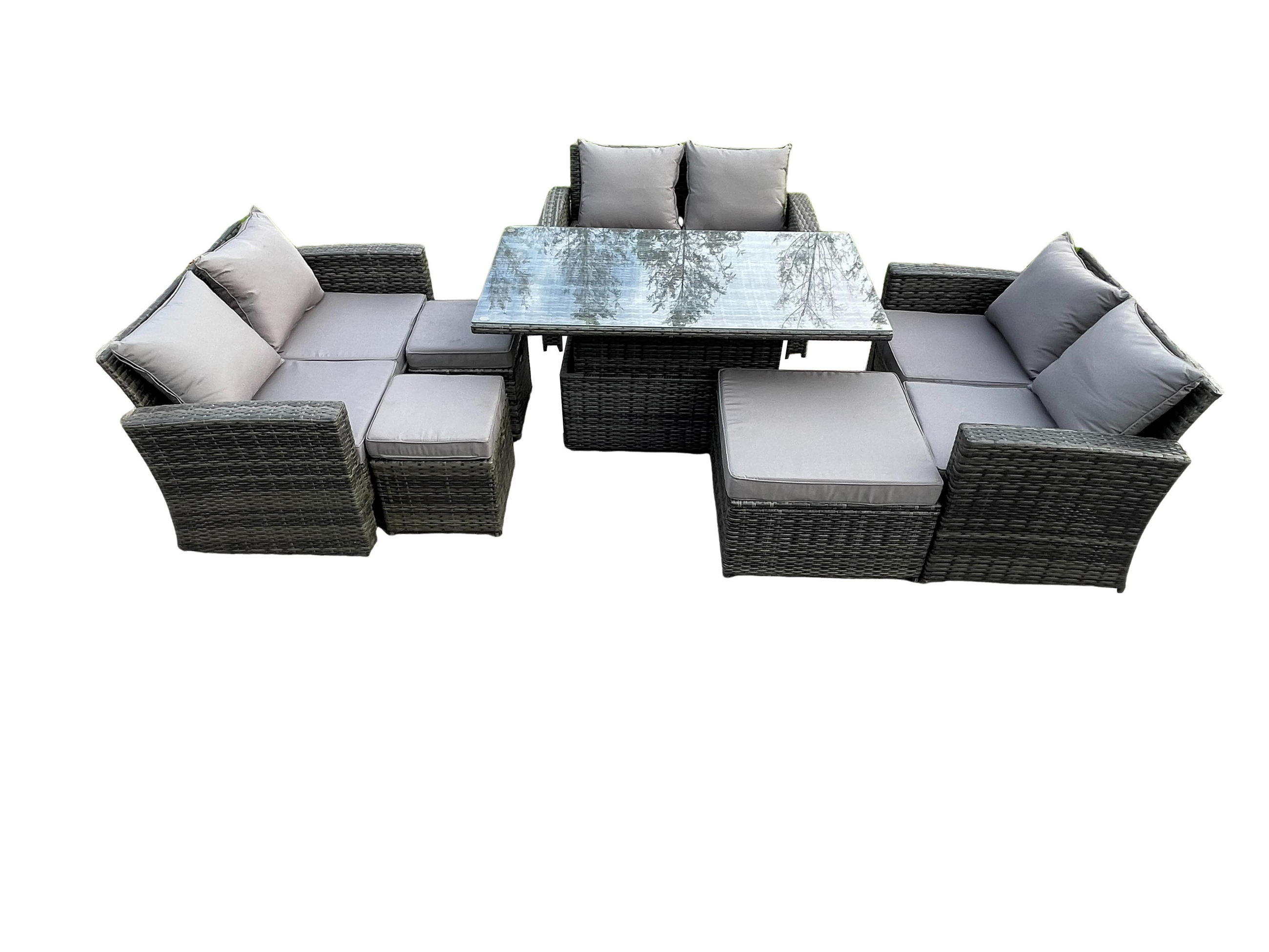 GARTENSET Polyrattan Dunkelgrau 9-Sitzer - Dunkelgrau, Metall - Fimous