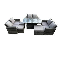 GARTENSET Polyrattan Dunkelgrau 9-Sitzer - Dunkelgrau, Metall - Fimous