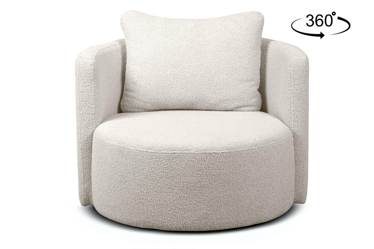 DREHSESSEL-SET RAGGI inkl. Sitzhocker, Boucle, Weiß - Weiß, Textil (92/75/80cm) - KONSIMO®