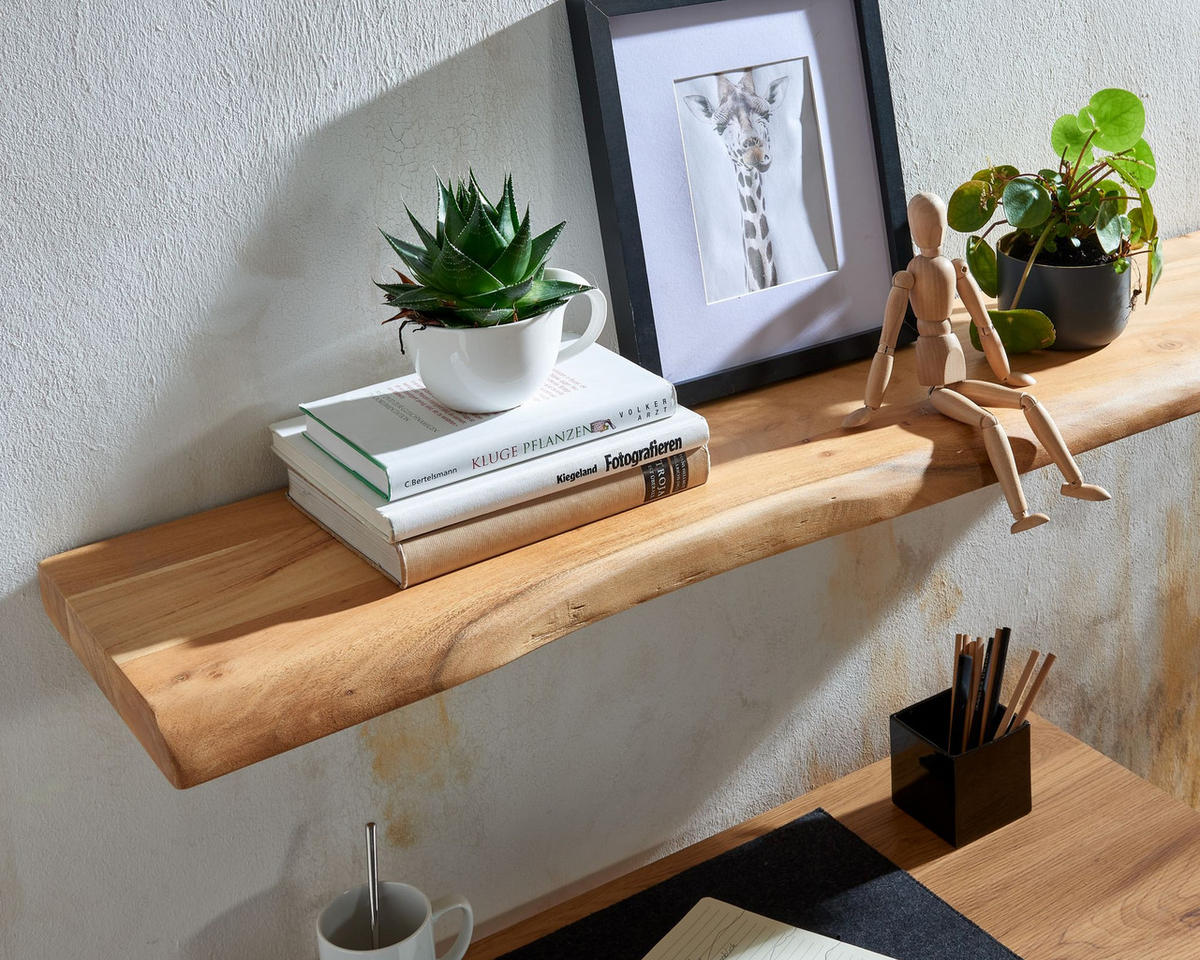 WANDREGAL Akazienholz Baumkante Rustikal, Beige 100x26x4 cm - Beige, Holz (100/4/26cm) - KADIMA DESIGN