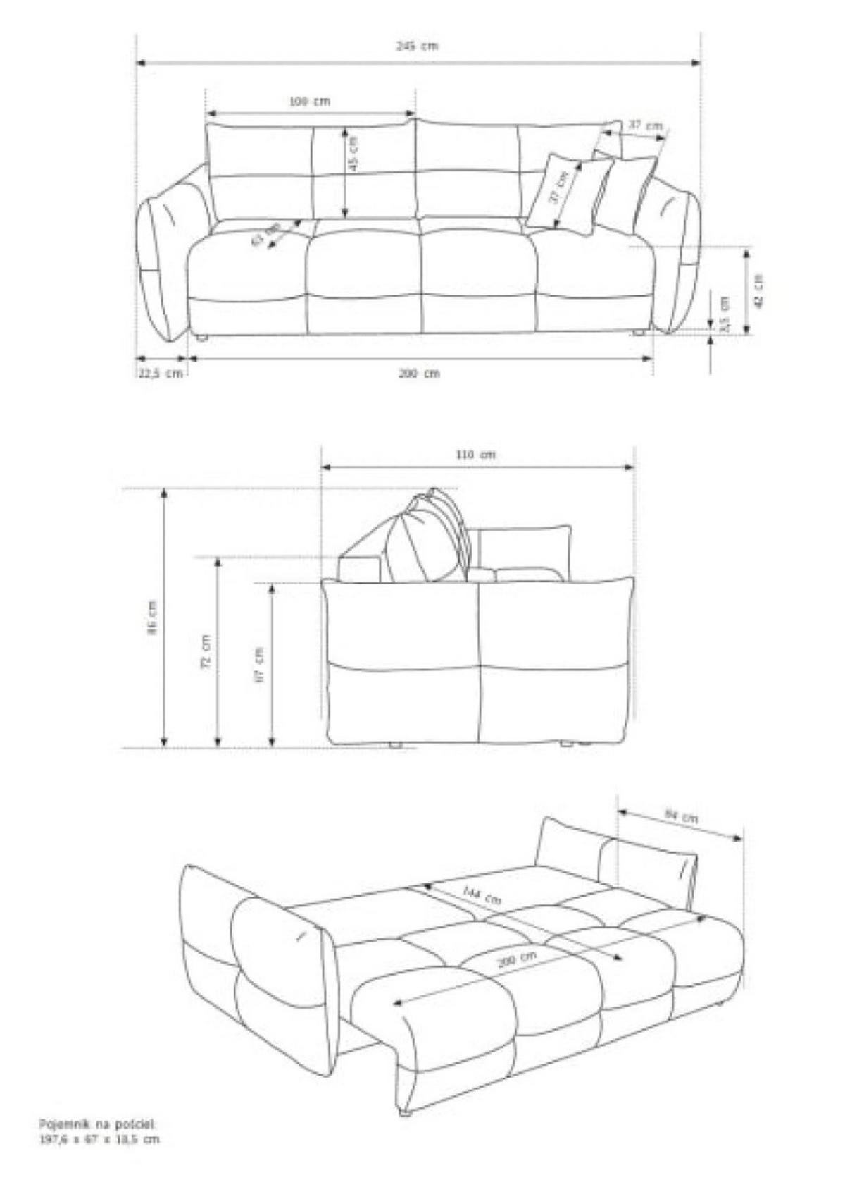 SOFA Cappuccino BASTO Gepolstert Mit Schlaffunktion - Multicolor, Naturmaterialien (245/86/110cm) - Sepro Meble