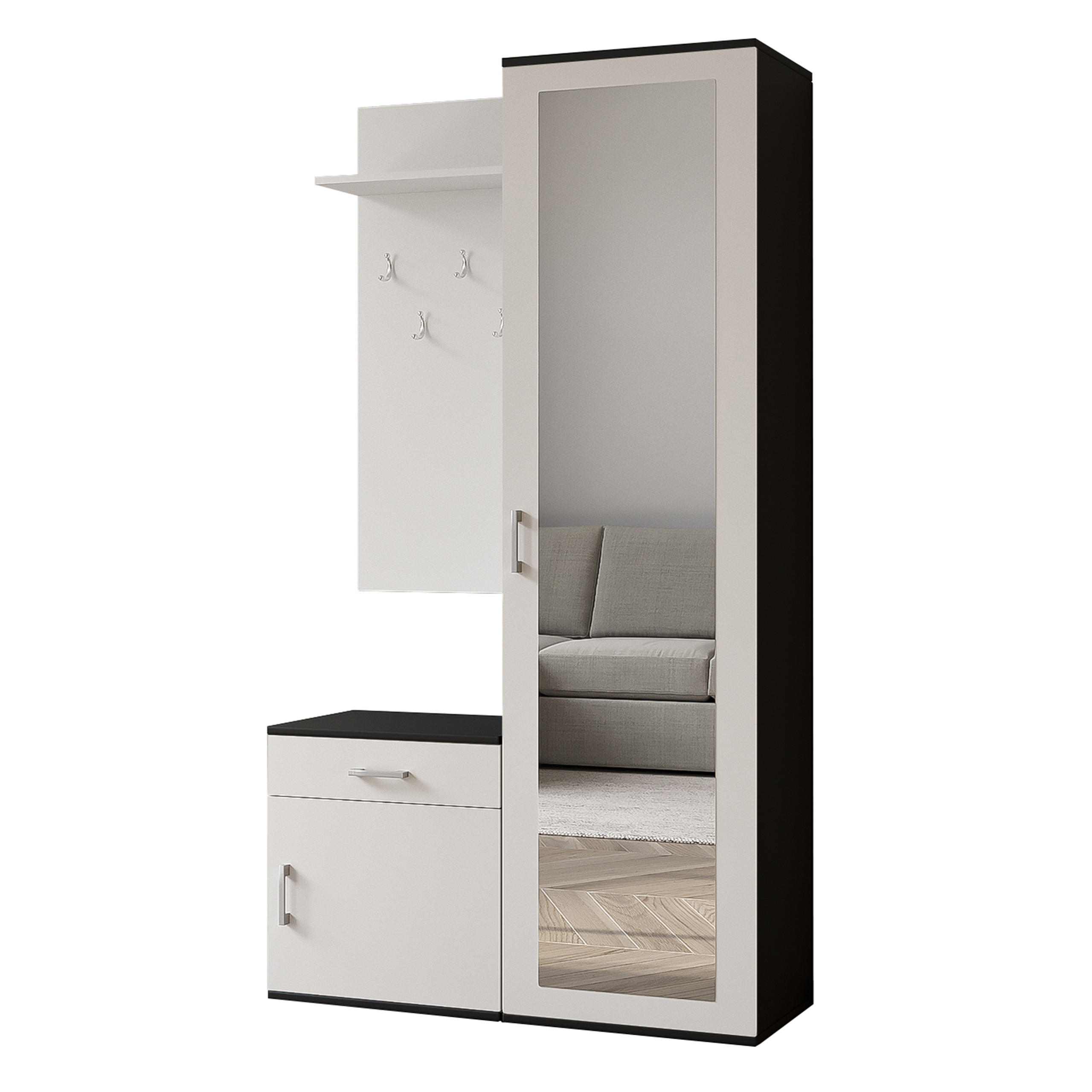 GARDEROBENSCHRANK VENTO 100/180,5/35 cm Modern Garderobe-Set Schwarz - Schwarz/Weiß, Holzwerkstoff (100/180.5/35cm) - MASSENO