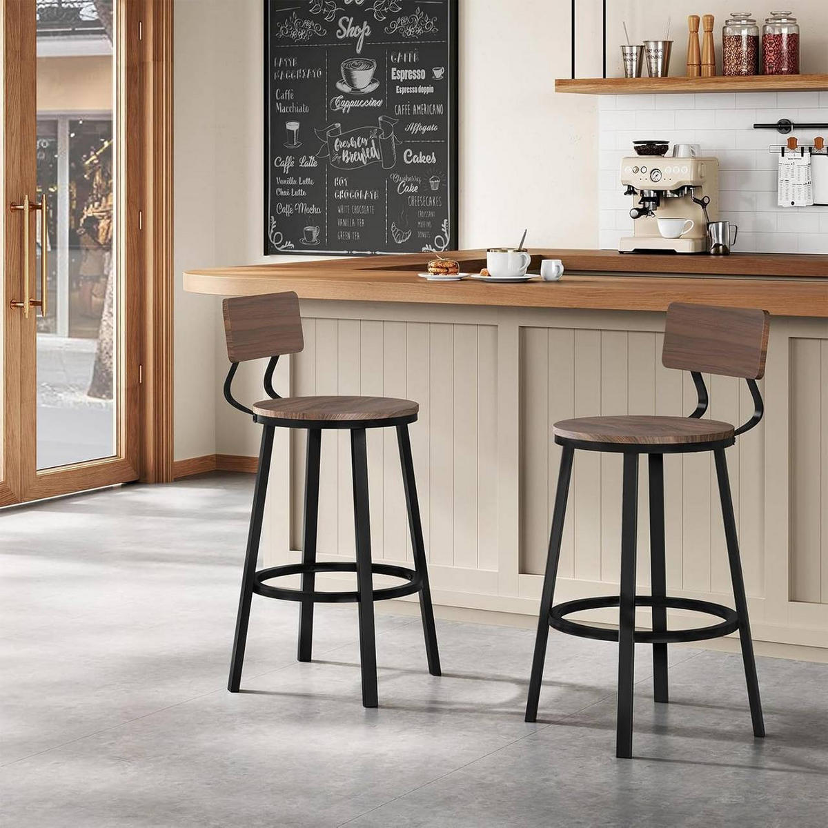 BARHOCKER 6er Set, Metallgestel, Dunkle Holzoptik - Nussbaumfarben/Schwarz, Holzwerkstoff/Metall (51.5/89/51.5cm) - Woltu