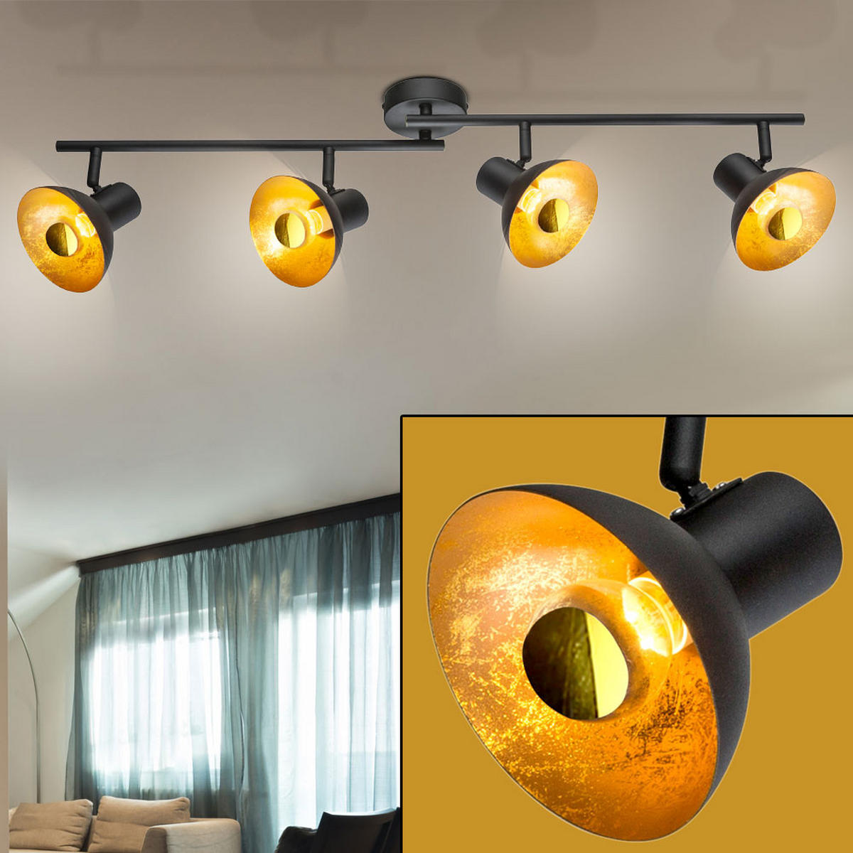 LED DECKENLEUCHTE Metall Schwarz Gold - Schwarz, Metall (85/12/17.6cm) - Globo Lighting