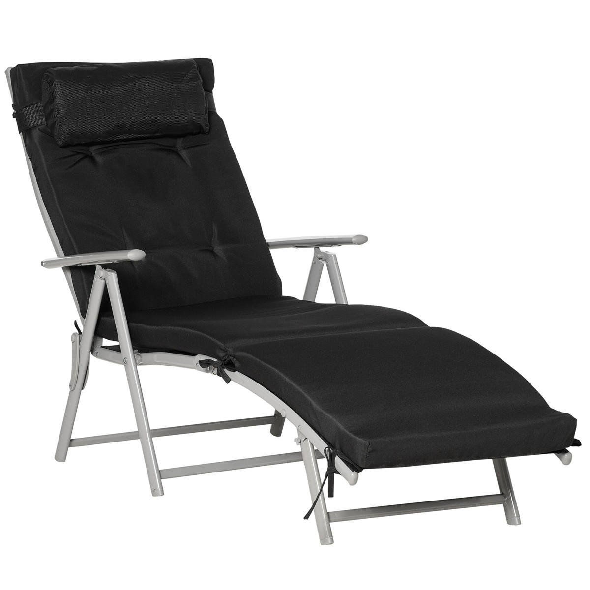LIEGESTUHL faltbar 7-fach verstellbar mit Kissen schwarz - Schwarz, Metall (63.5/100.5/137cm) - Kaket