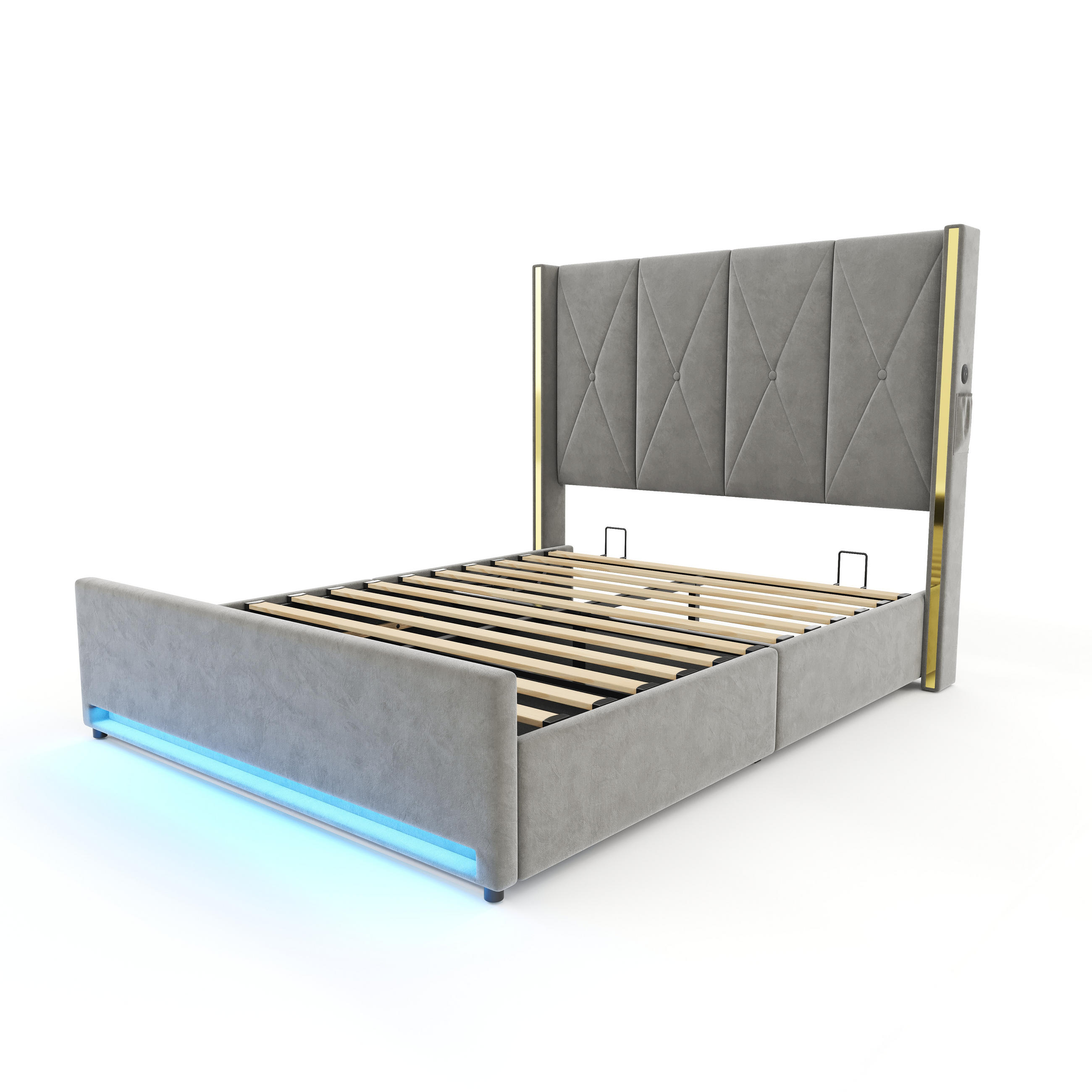 POLSTERBETT 160/200 cm Dunkelgrau mit LED-Beleuchtung und hydraulische Speicherfunktion - Dunkelgrau, Textil (160/200cm) - Wscjbd