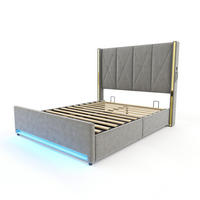 POLSTERBETT 160/200 cm Dunkelgrau mit LED-Beleuchtung und hydraulische Speicherfunktion - Dunkelgrau, Textil (160/200cm) - Wscjbd