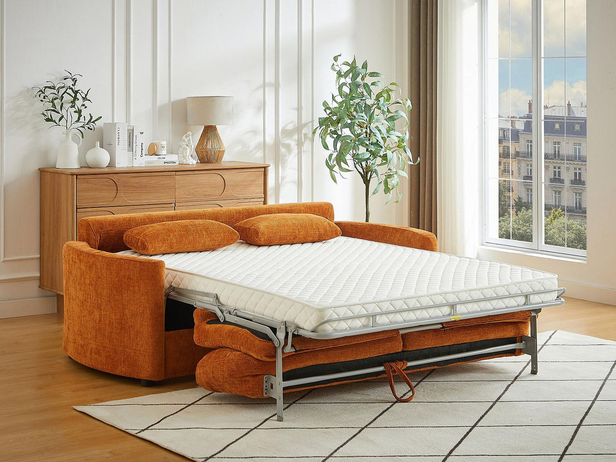 SCHLAFSOFA - 3 Personen - Stoff - Terracotta - - Terracotta, Textil (199/88/97cm) - Vente-Unique