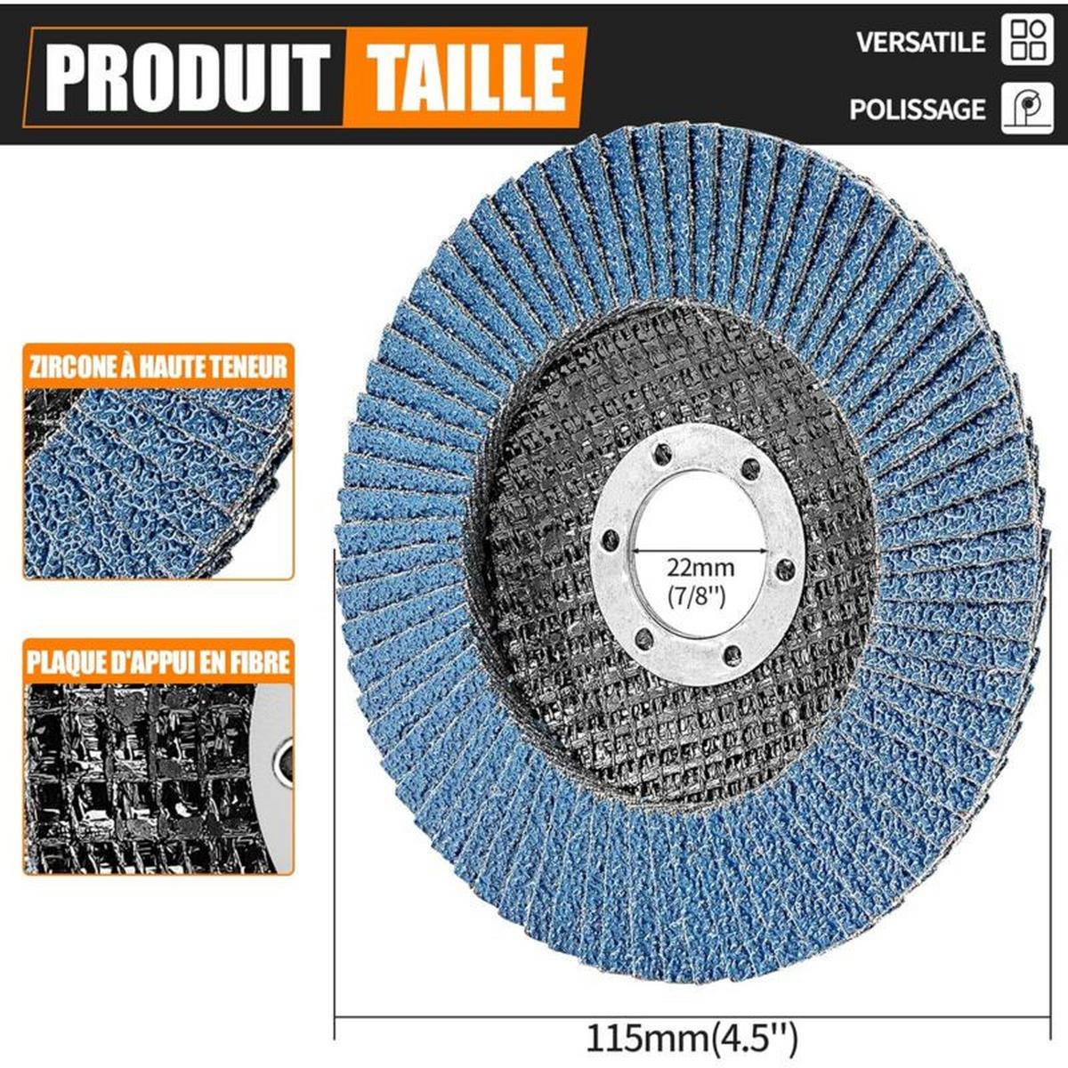 SCHLEIFSCHEIBEN – 10 Stück, 115 mm x 22 mm, Körnung 80 - Blau, Metall (11.5/11.5/1cm) - DCA