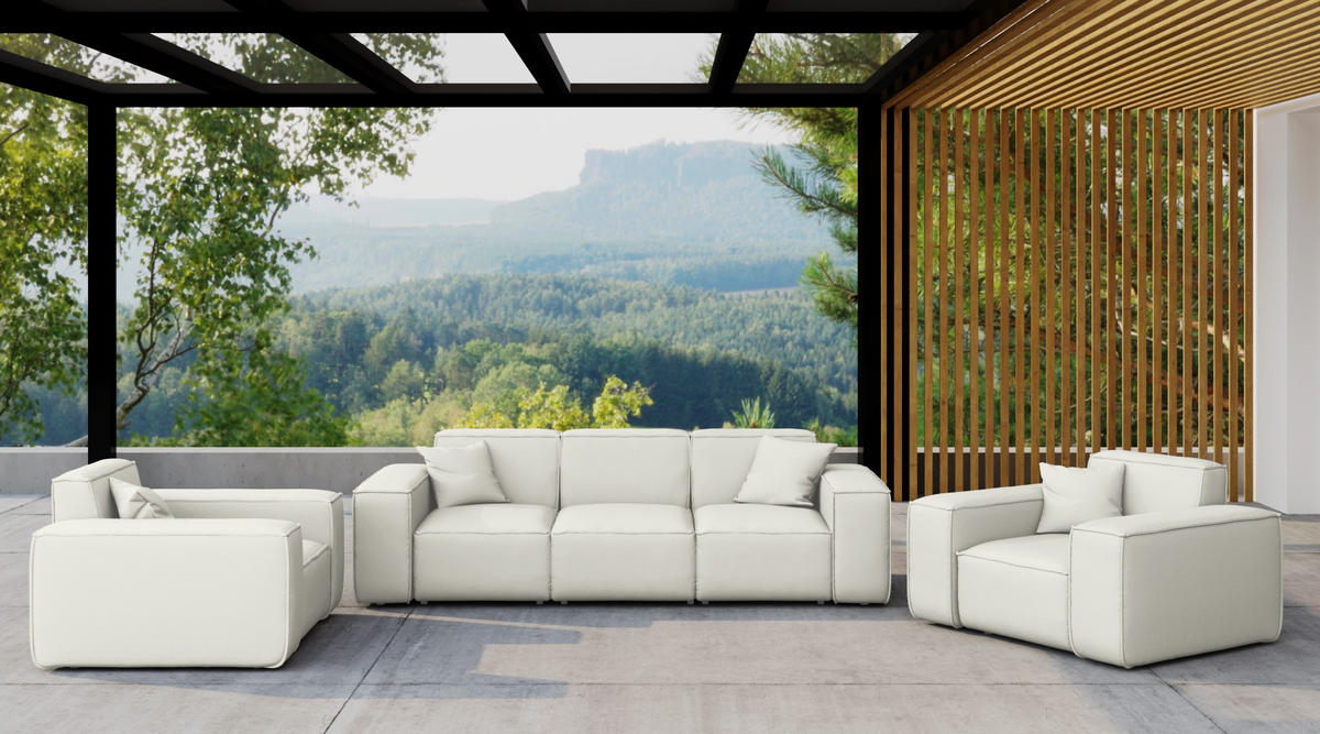 LOUNGEGARNITUR 3 1 1 Gartenmöbel, MALIBU Stoff Odyssey Creme - Creme, Holz - Kaiser Möbel