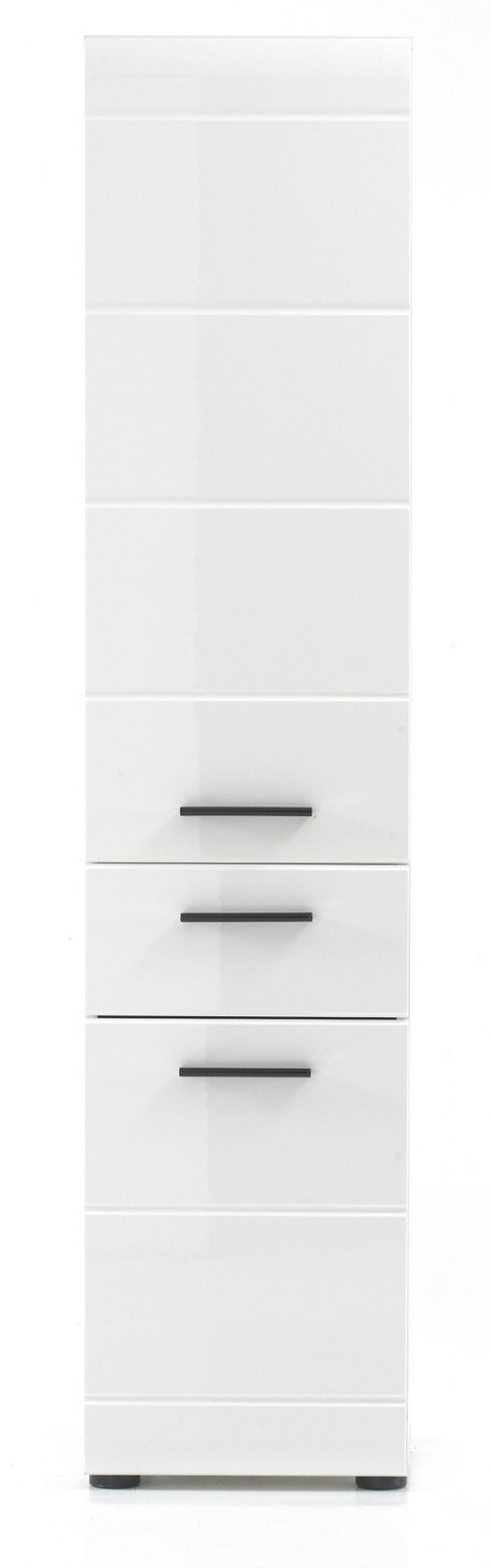 HOCHSCHRANK weiß Hochglanz 30 cm, Badschrank Türanschlag wechselbar - Weiß Hochglanz/Schwarz, Holzwerkstoff/Kunststoff (30/182/31cm) - Top.Furn