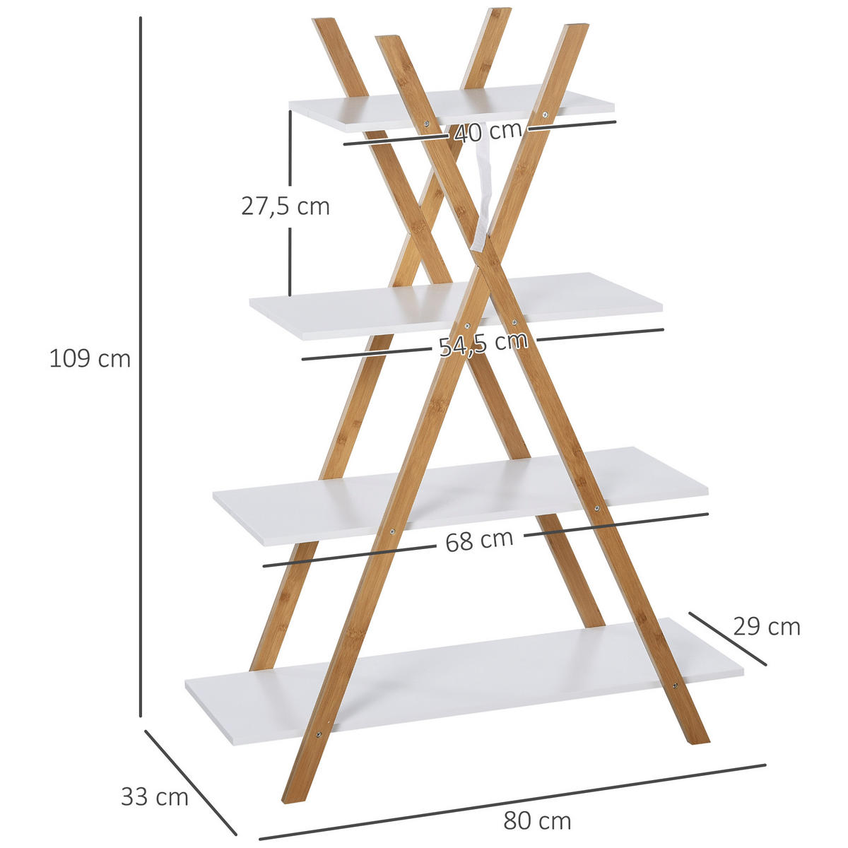 BADREGAL Standregal 4 Ebenen Treppenregal Leiterregal Badezimmer Bambus Weiß - Naturfarben, Holzwerkstoff (33/109/80cm) - Kleankin