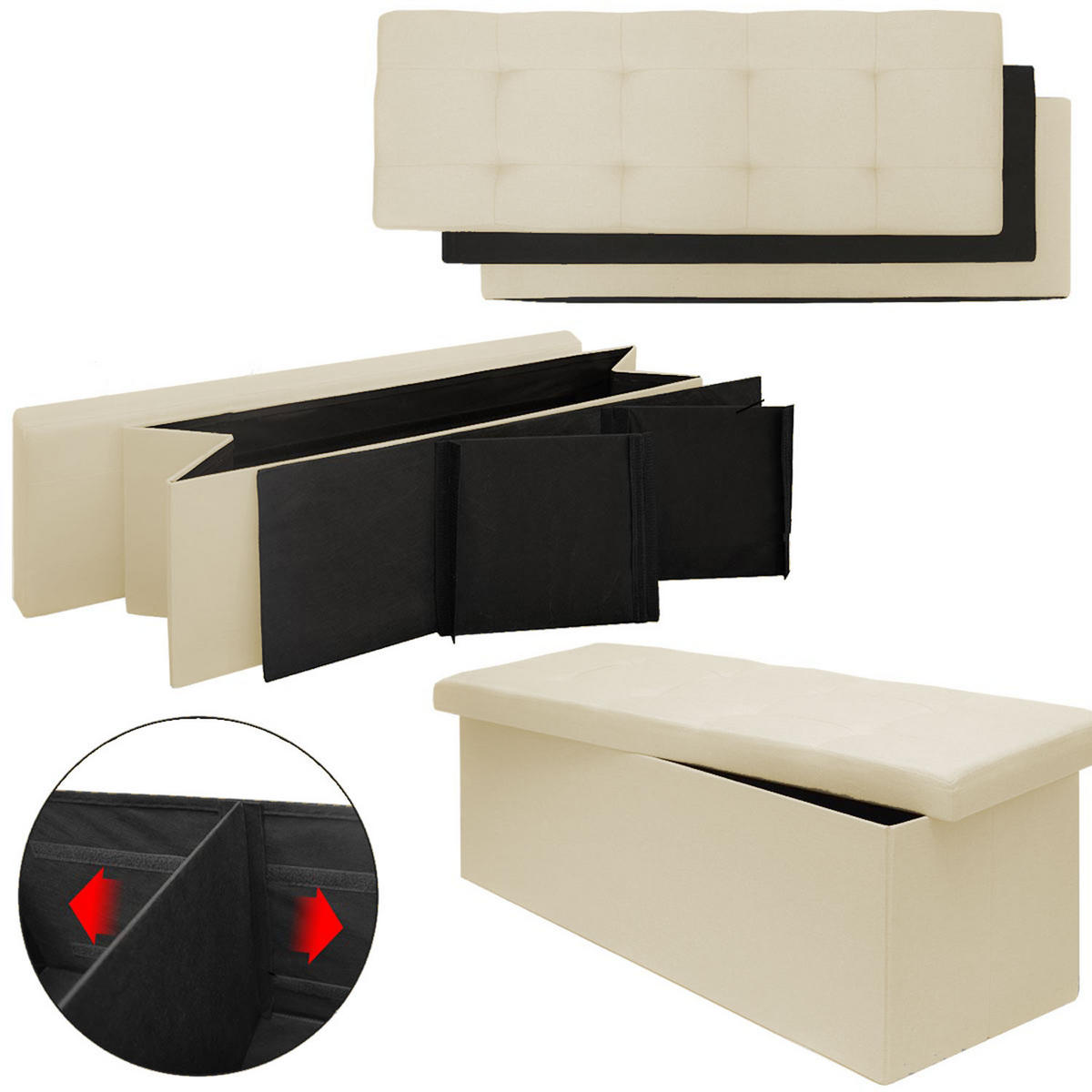 SITZBANK mit Stauraum, 110 cm, 120 Liter, Beige - Beige, Kunststoff (38/38/110cm) - Dunedesign