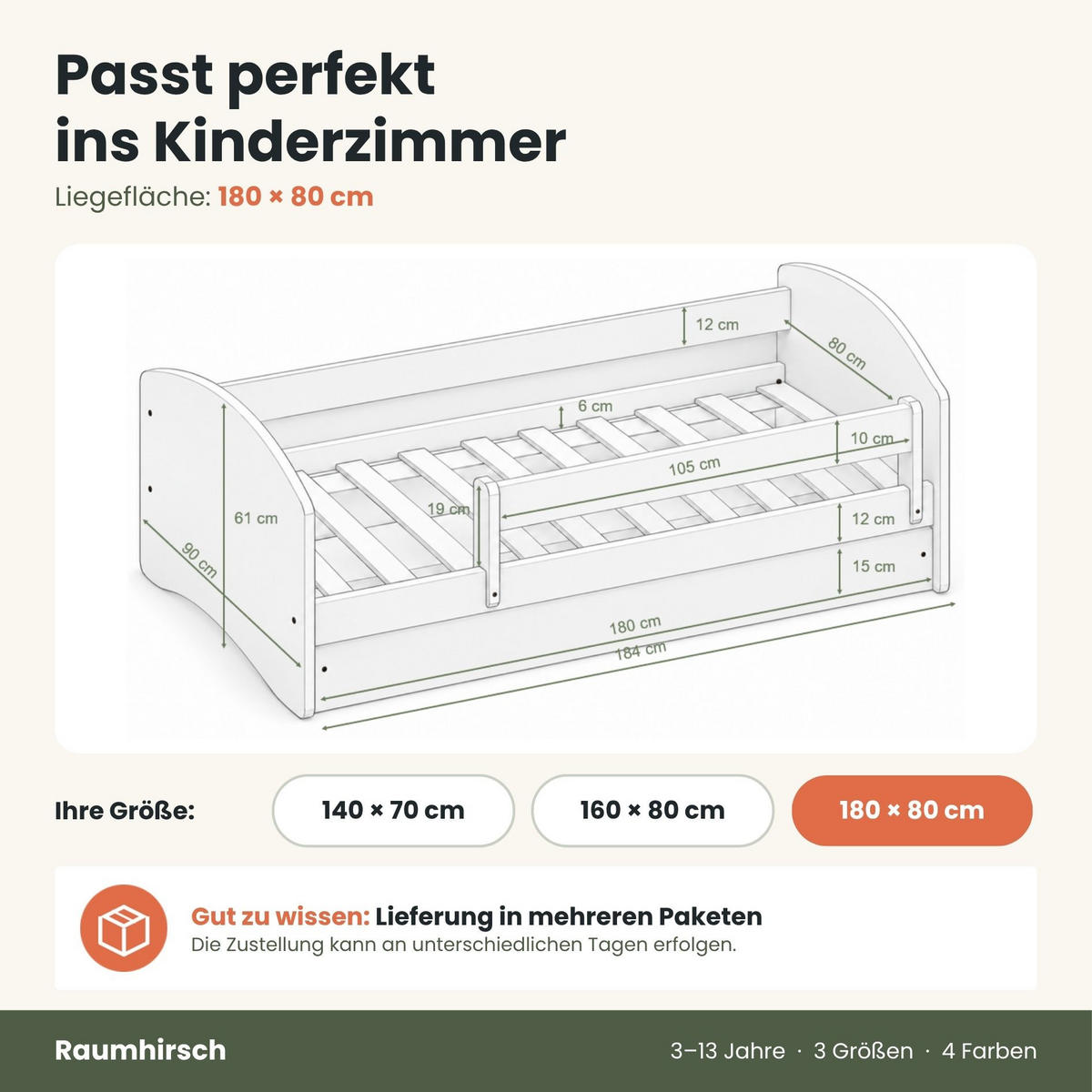KINDERBETT ohne Motiv 80x180 cm mit Matratze, Schublade, Rausfallschutz & Lattenrost, Weiß - Weiß, Holzwerkstoff (80/180cm) - RAUMHIRSCH FURNITURE