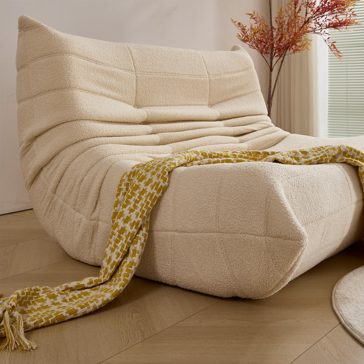 LOUNGESOFA 149/114 cm in Beige aus Teddy Velours - Beige, Textil (120/82/149cm) - BEAOK