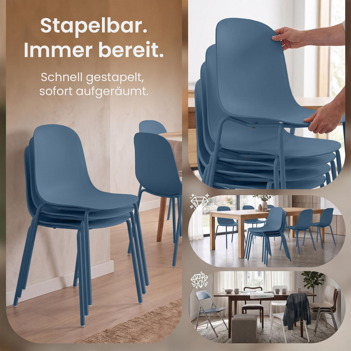 STAPELSTUHL 2 Kunststoff Blau - Blau, Kunststoff/Metall (51/85/55cm) - CLP