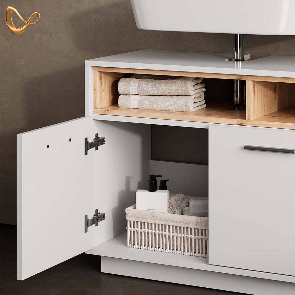 BADMÖBEL-SET Temo Weiß 2 Teile - Weiß/Sonoma Eiche, Holzwerkstoff (80/72/40cm) - Livinity®