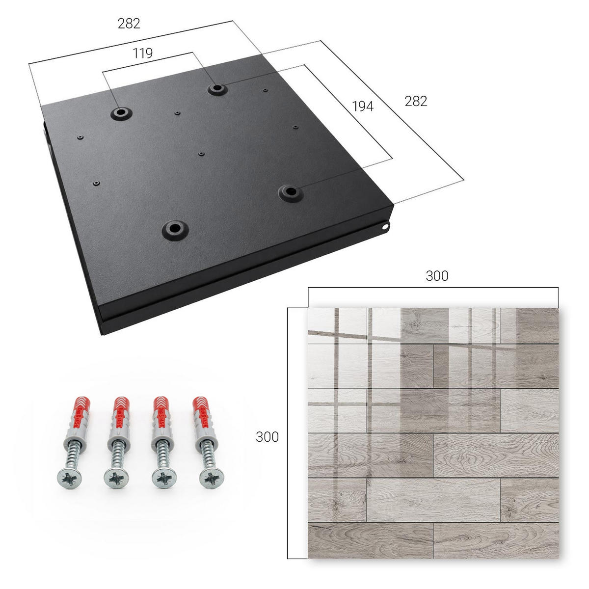 SCHLÜSSELBOX Schwarz 30x30 cm- Türöffnung nach rechts - Graues Holz - Grau, Metall (30/30/5cm) - TULUP
