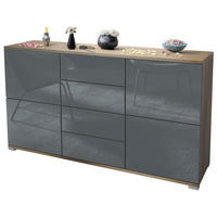 SIDEBOARD Rova Grau Hochglanz - Grau, Holzwerkstoff (138.5/75.5/35cm) - Vladon