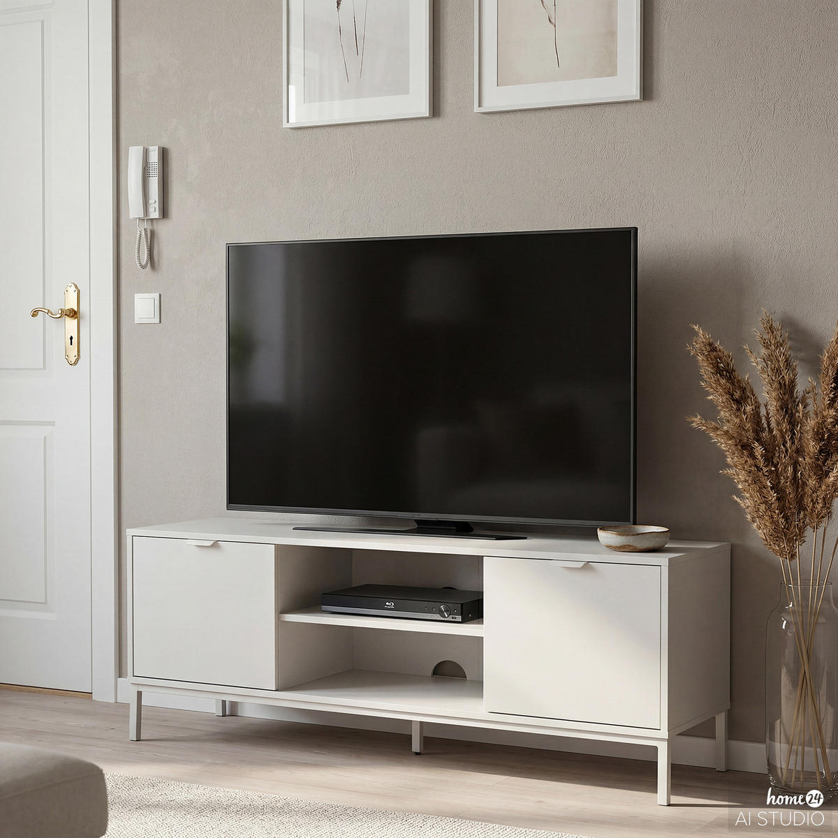 TV-LOWBOARD - Hellgrau - Hellgrau, Holzwerkstoff/Metall (140/54/40cm) - home24