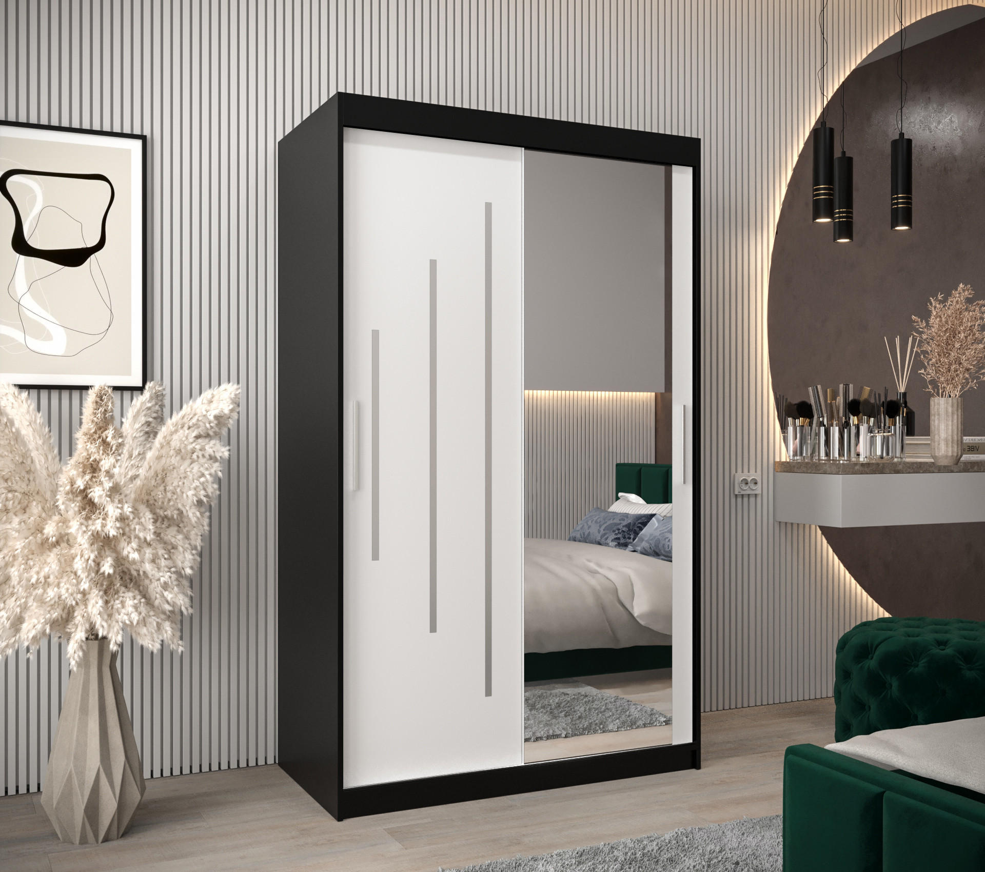 SCHWEBETÜRENSCHRANK 200/120/62 2-türig - Silberfarben/Schwarz, Holz/Kunststoff (120/200/62cm) - Abiks Möbel